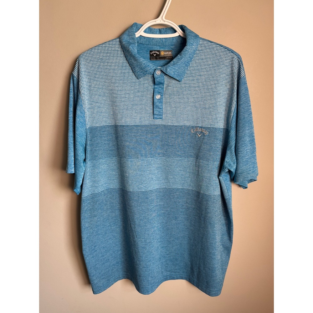 Callaway Mens Blue Gradient Micro-Check Golf Polo XL Golfcore Sporty Active